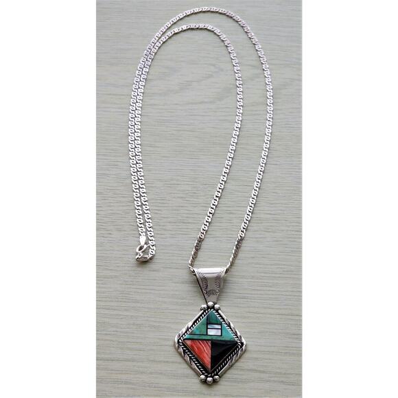 NECKLACE-Vintage-Turquoise-Rose Quartz-Onyx-Green Malachite-Long - Picture 12 of 16